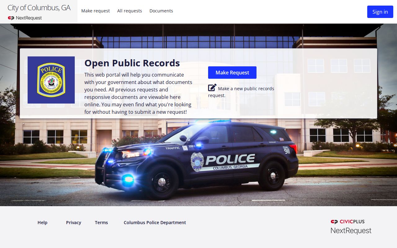 Columbus Police Department public records request portal