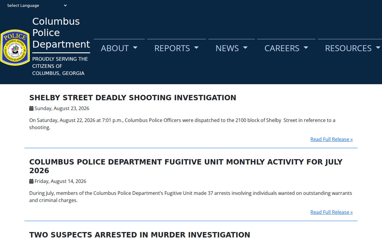 Columbus Police news archive with dated fugitive and warrant operation releases